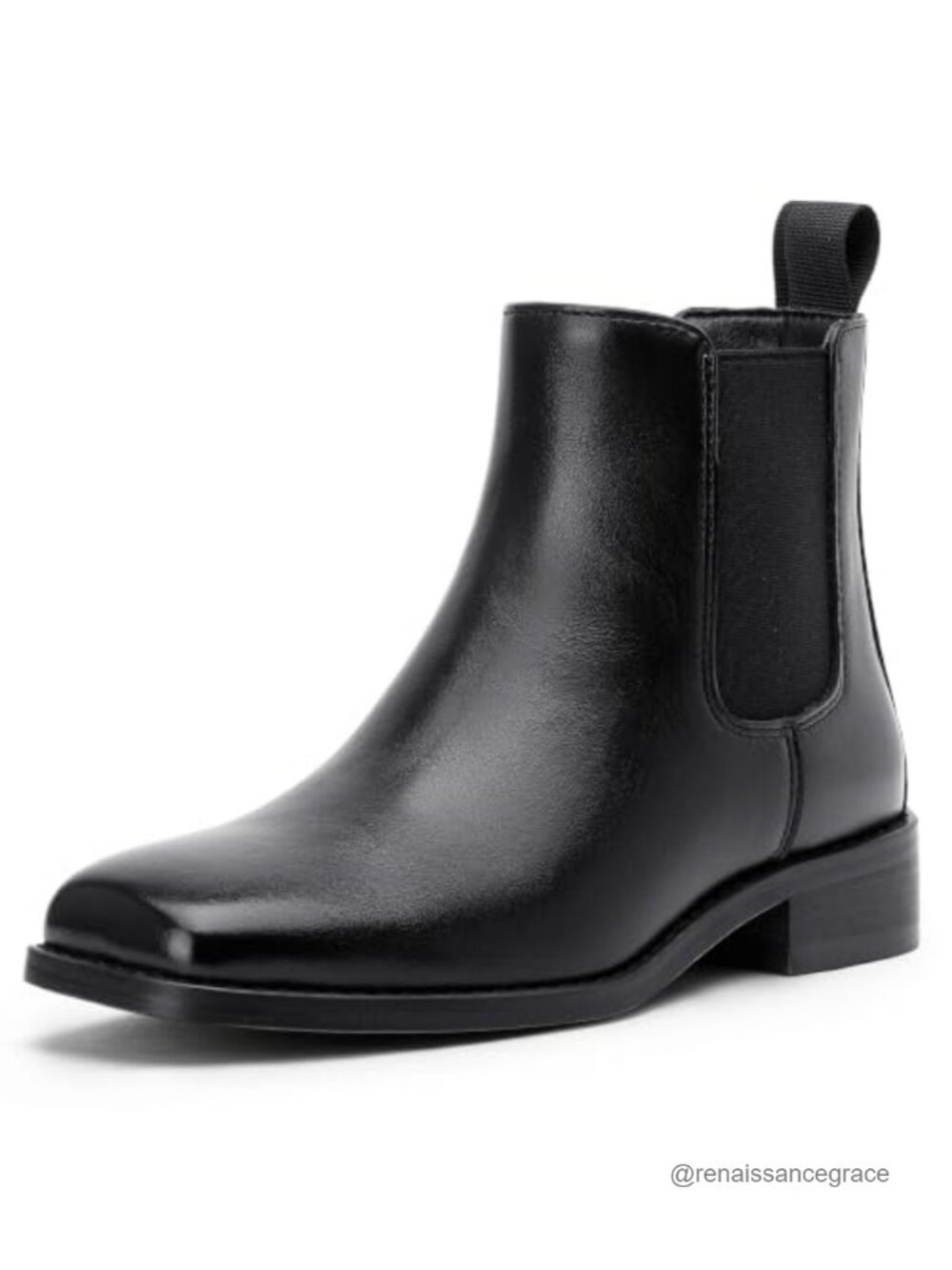 Faux Leather Square Toe Chelsea Boots Slip On Low Heel Ankle Booties